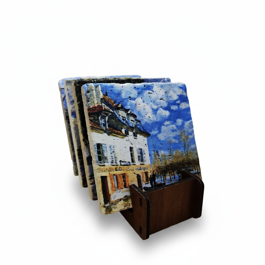 Alfred Sisley – Doğal Taş Bardak Altlığı 4'lü Set