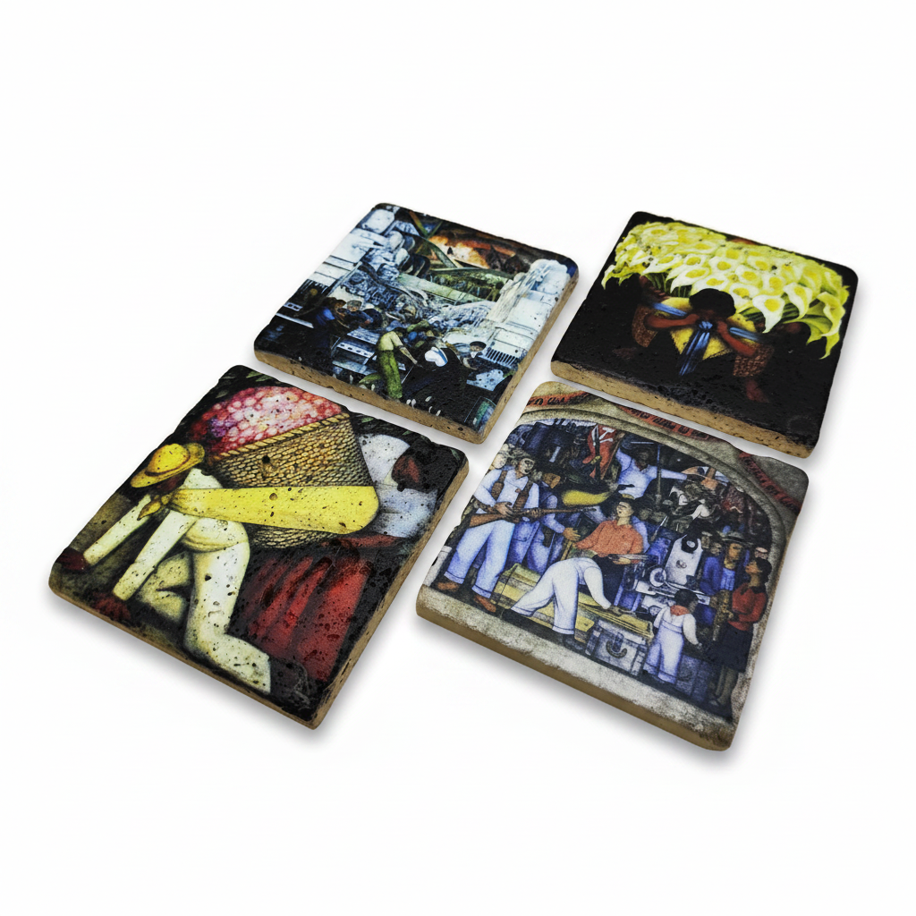Diego Rivera – Doğal Taş Bardak Altlığı 4'lü Set