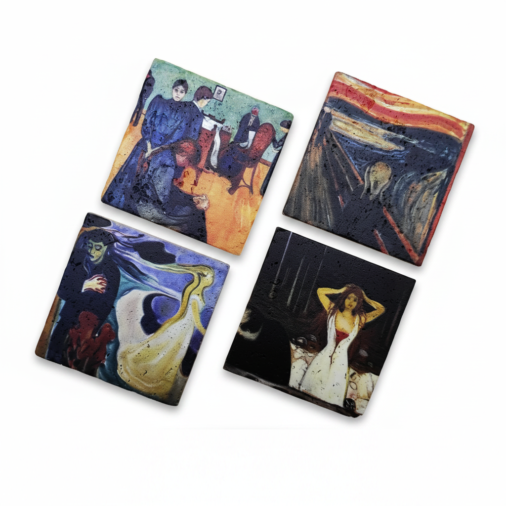 Edvard Munch – Doğal Taş Bardak Altlığı 4'lü Set