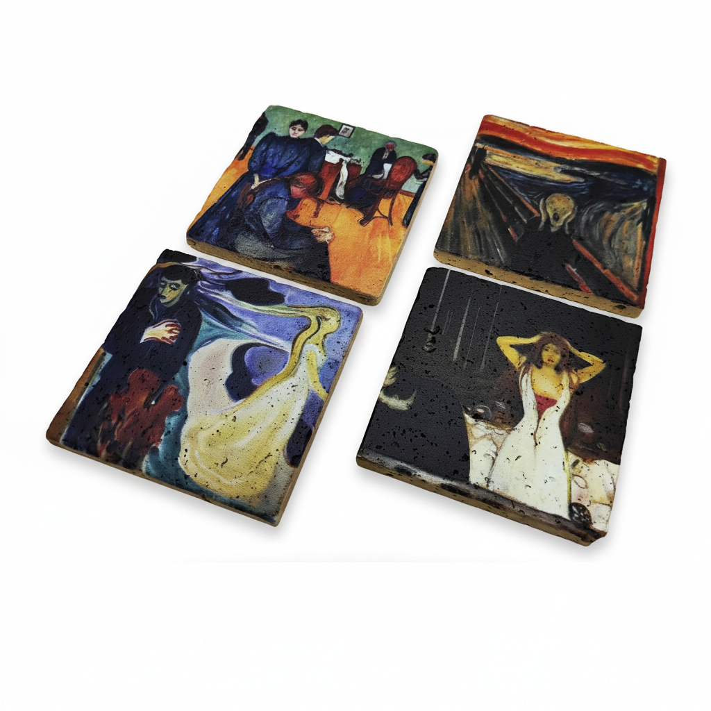 Edvard Munch – Doğal Taş Bardak Altlığı 4'lü Set