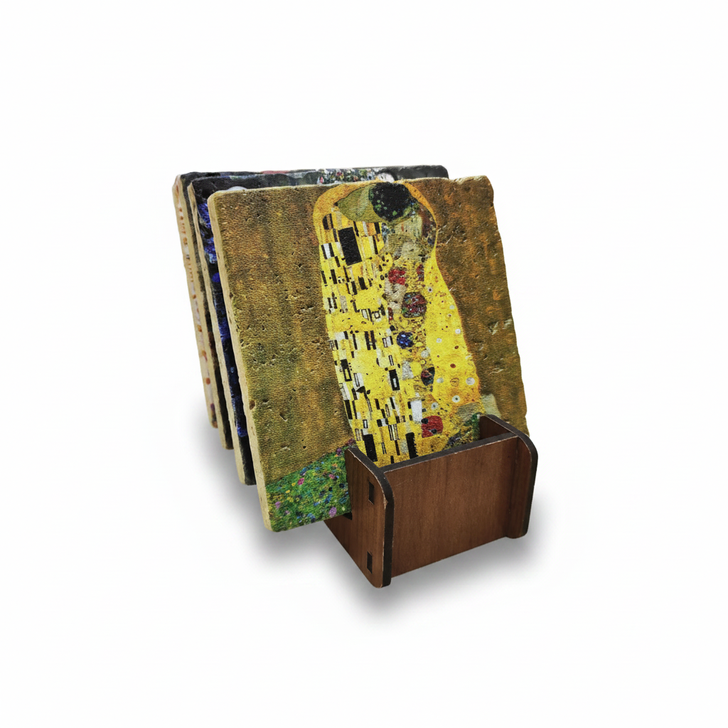 Klimt – Doğal Taş Bardak Altlığı 4'lü Set