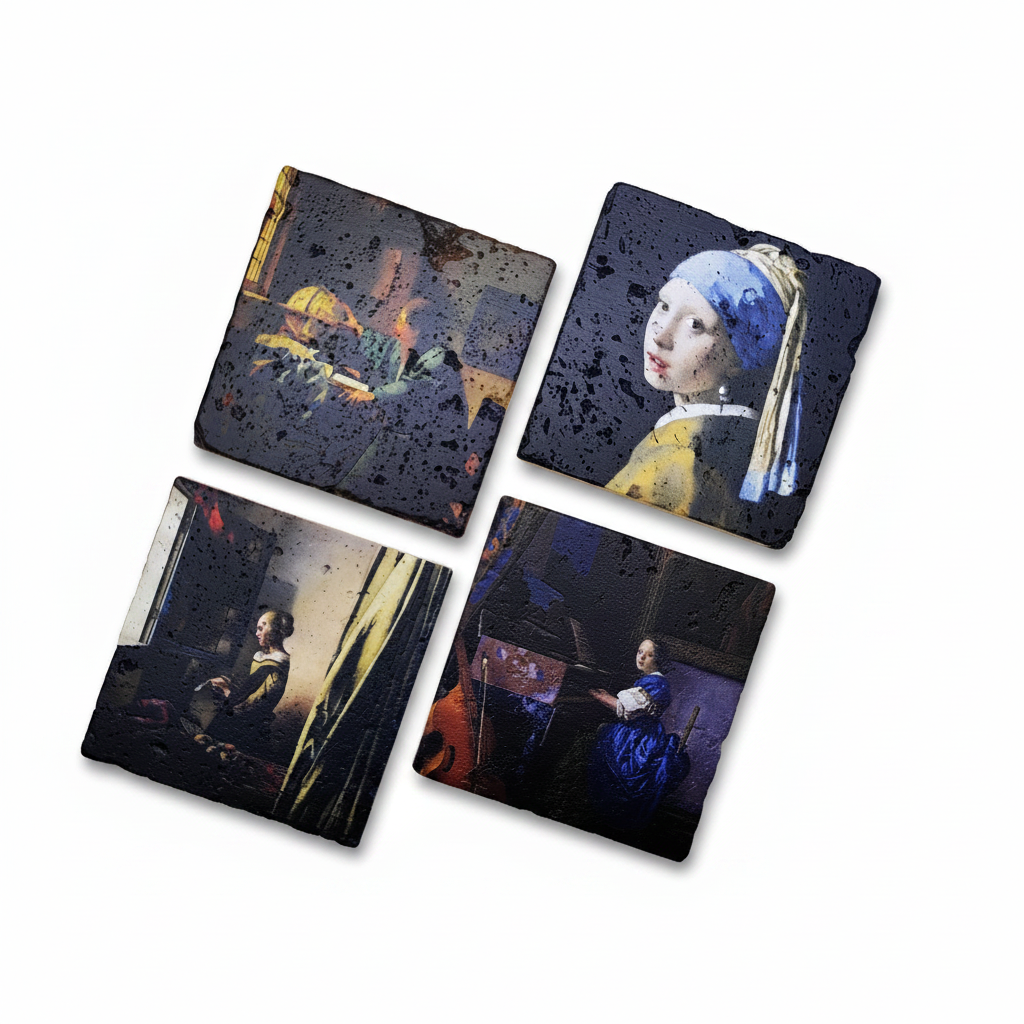 Johannes Vermeer – Doğal Taş Bardak Altlığı 4'lü Set