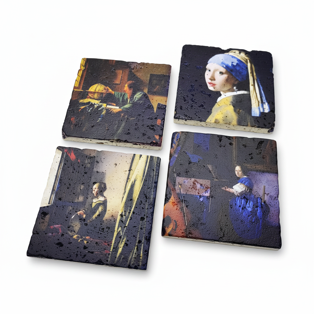 Johannes Vermeer – Doğal Taş Bardak Altlığı 4'lü Set