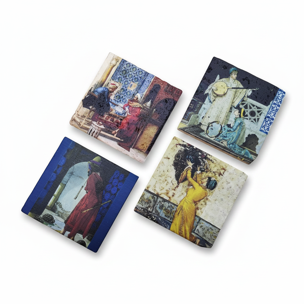 Osman Hamdi Bey – Doğal Taş Bardak Altlığı 4'lü Set