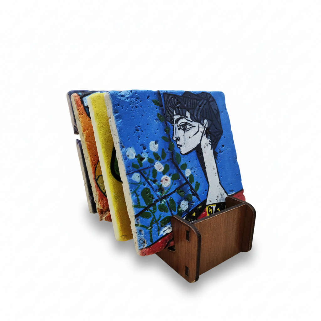 Picasso – Doğal Taş Bardak Altlığı 4'lü Set