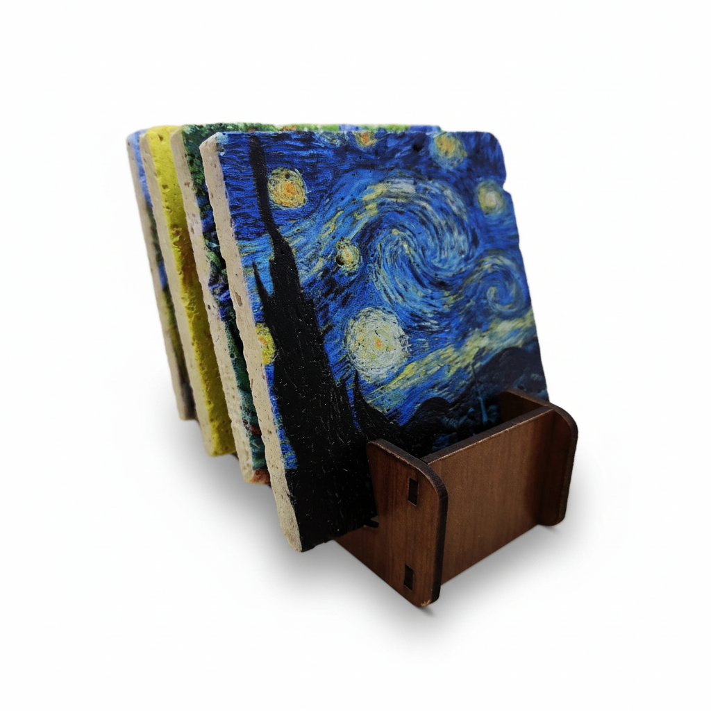 Van Gogh – Doğal Taş Bardak Altlığı 4'lü Set