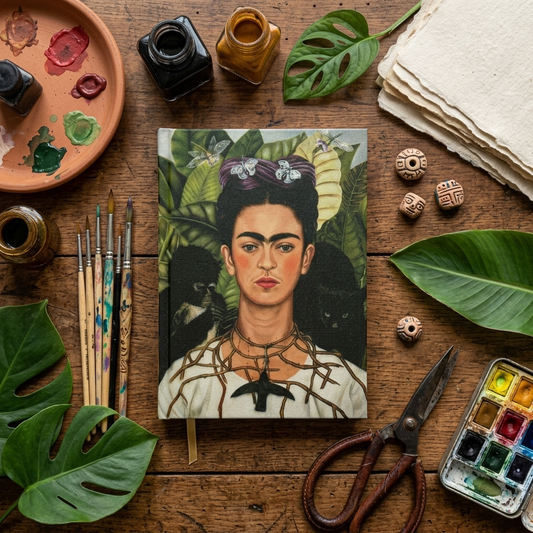 Frida Kahlo – Dikenli Kolyeli Otoportre (Self-Portrait with Thorn Necklace) Kumaş Kapaklı Defter 14x20 cm – görsel 2
