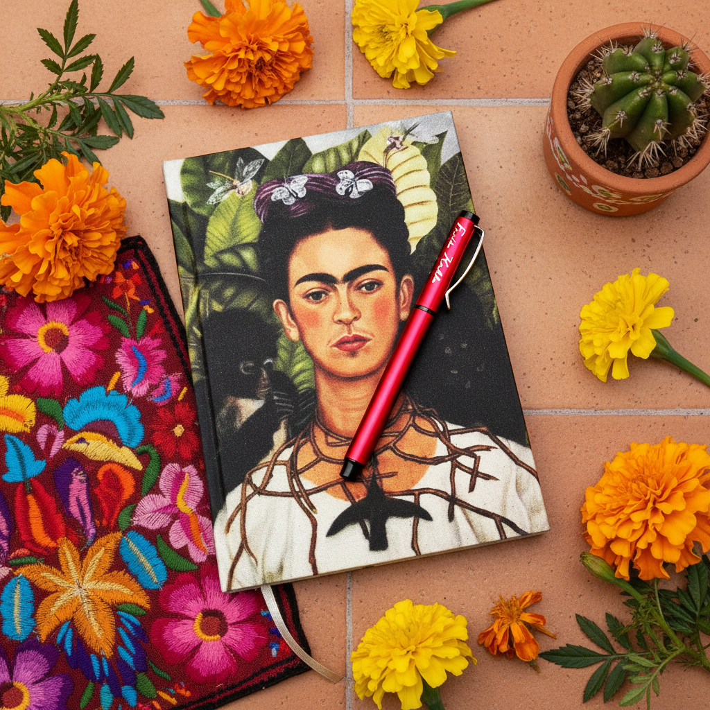 Frida Kahlo – Dikenli Kolyeli Otoportre (Self-Portrait with Thorn Necklace) Defter ve Kalem Seti – görsel 2