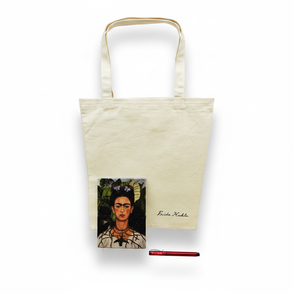 Frida Kahlo – Dikenli Kolyeli Otoportre (Self-Portrait with Thorn Necklace) Defter, Kalem ve Kanvas Çanta Seti