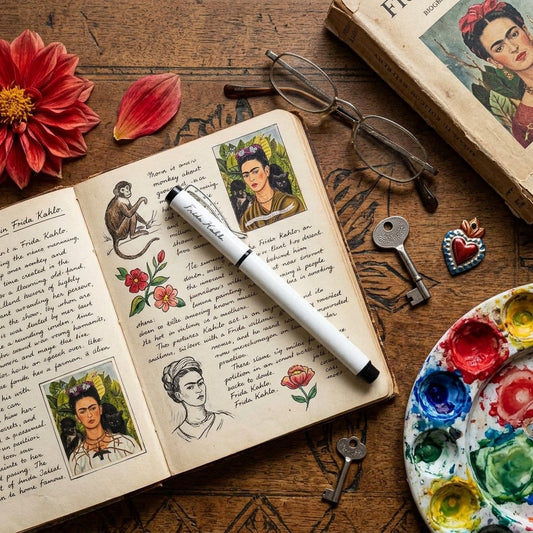 Frida Kahlo – İmzalı Metal Roller Kalem Beyaz – görsel 2