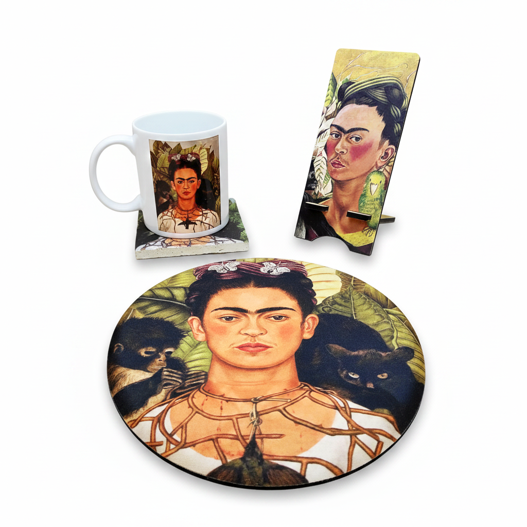 Frida Kahlo – Kupa, Bardak Altlığı, Mouse Pad ve Telefon Standı Seti