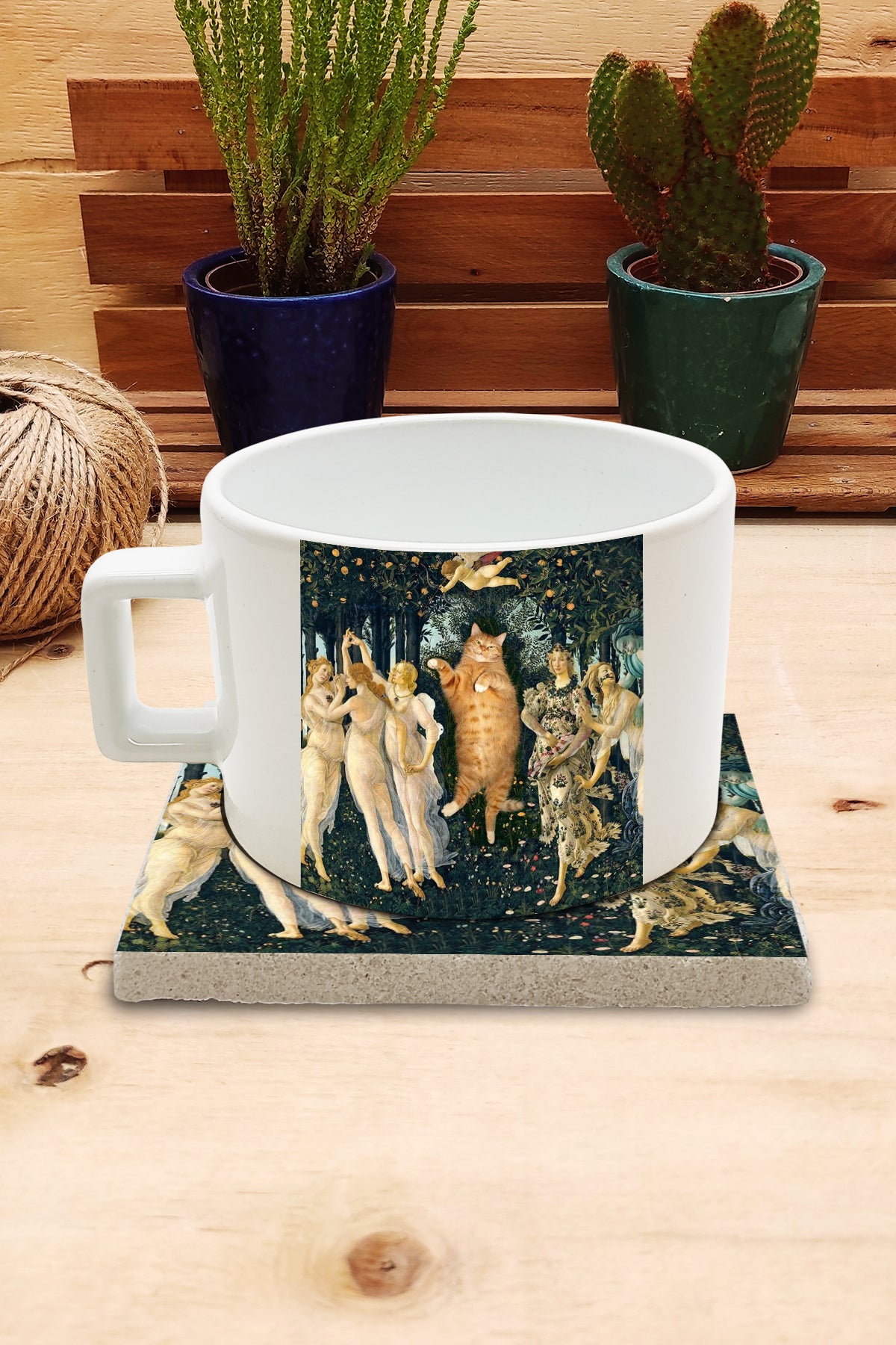 Kediler ve Sanat – Botticelli Primavera Çay/Kahve Fincanı ve Bardak Altlığı Seti – görsel 2