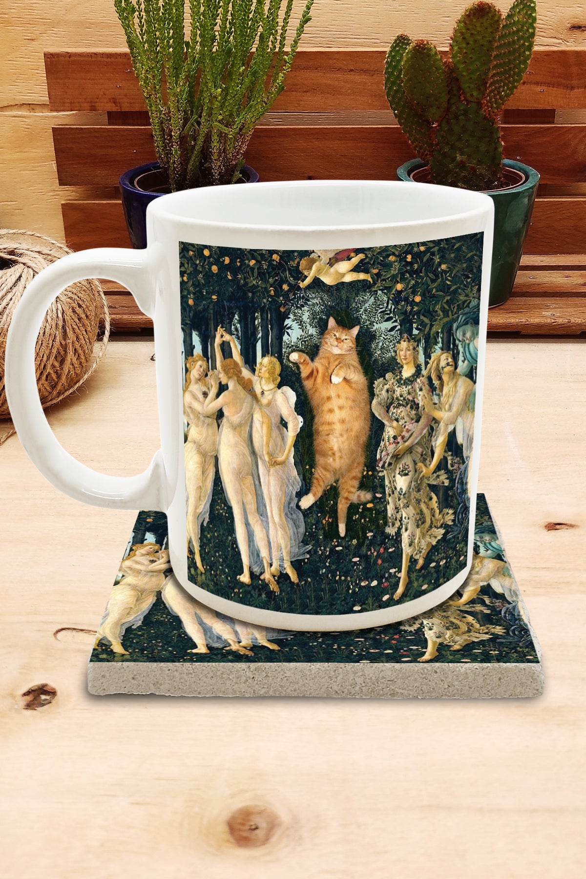 Kediler ve Sanat – Botticelli Primavera Kupa ve Bardak Altlığı Seti – görsel 2