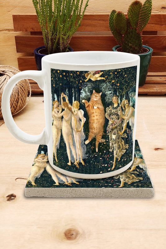 Kediler ve Sanat – Botticelli Primavera Kupa ve Bardak Altlığı Seti – görsel 2