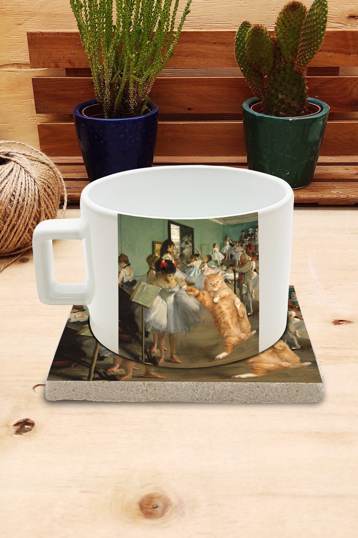 Kediler ve Sanat – Degas Dans Dersi (The Dance Class) Çay/Kahve Fincanı ve Bardak Altlığı Seti – görsel 2