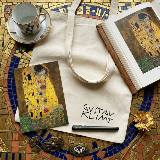 Klimt – Öpücük (The Kiss) Defter, Kalem ve Kanvas Çanta Seti – görsel 2