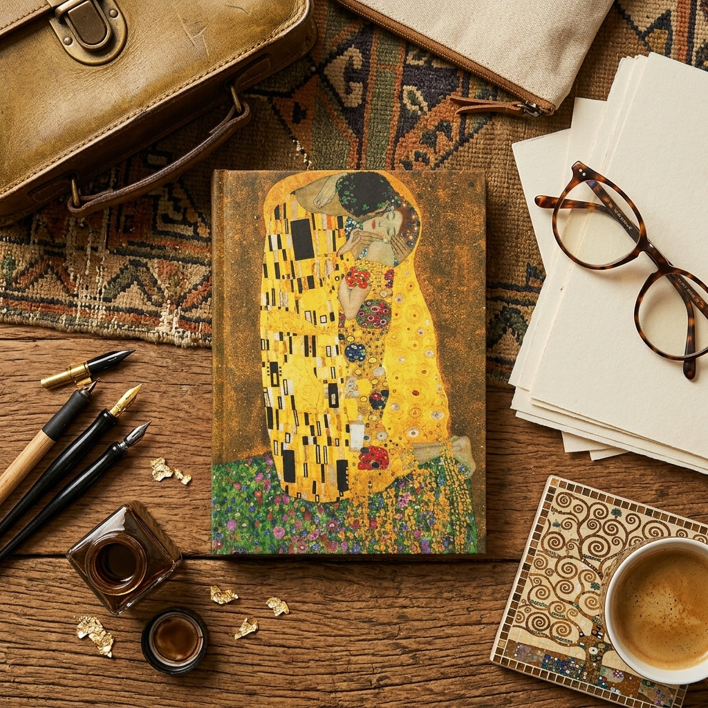 Klimt – Öpücük (The Kiss) Kumaş Kapaklı Defter 14x20 cm – görsel 2