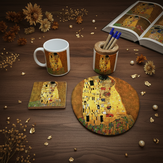 Klimt – Öpücük (The Kiss) Kupa, Mouse Pad, Bardak Altlığı ve Kalemlik Seti – görsel 2