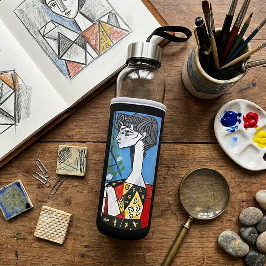 Picasso – Çiçekli Jacqueline (Jacqueline with Flowers) Kılıflı Cam Matara 500 ml – görsel 2