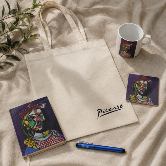 Picasso – Kırmızı Bereli Kız (Girl with a Red Beret) Fincan, Bardak Altlığı, Defter, Kalem ve Kanvas Çanta Seti – görsel 2
