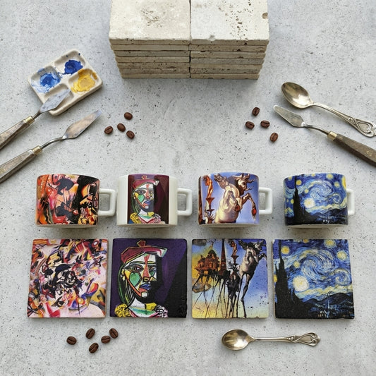 Sanatçılar Serisi – 4'lü Çay/Kahve Fincanı ve Bardak Altlığı Seti (Dali, Van Gogh, Picasso, Kandinsky) – görsel 2