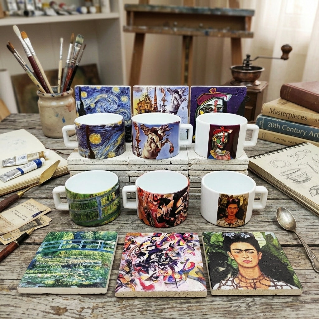 Sanatçılar Serisi – 6'lı Çay/Kahve Fincanı ve Bardak Altlığı Seti (Dali, Van Gogh, Picasso, Kandinsky, Frida Kahlo, Monet) – görsel 2