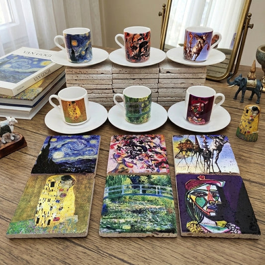 Sanatçılar Serisi – 6'lı Türk Kahvesi Fincanı ve Bardak Altlığı Seti (Dali, Van Gogh, Picasso, Kandinsky, Klimt, Monet) – görsel 2