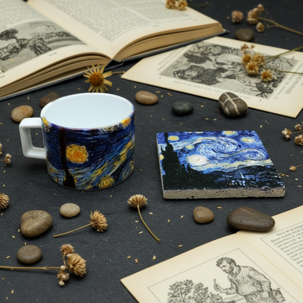 Van Gogh – Yıldızlı Gece (The Starry Night) Çay/Kahve Fincanı ve Bardak Altlığı Seti – görsel 2