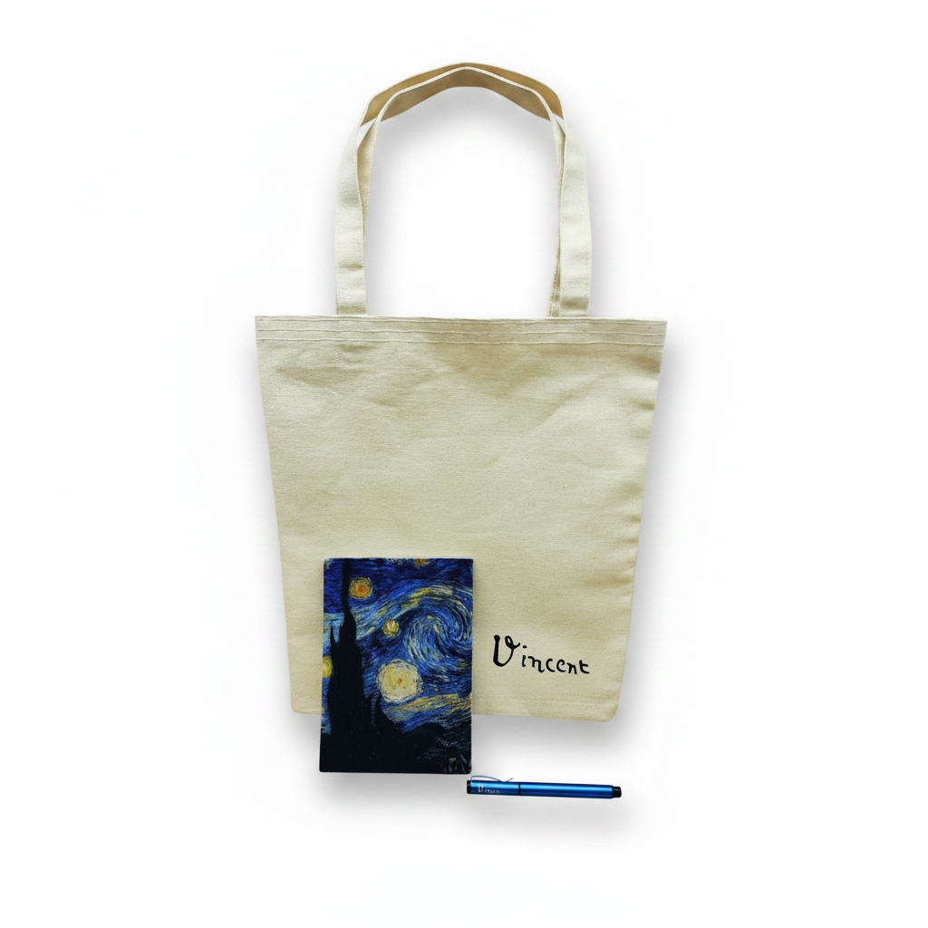 Van Gogh – Yıldızlı Gece (The Starry Night) Defter, Kalem ve Kanvas Çanta Seti