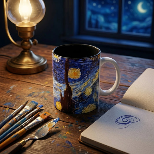 Van Gogh – Yıldızlı Gece (The Starry Night) İçi Siyah Seramik Kupa – görsel 2