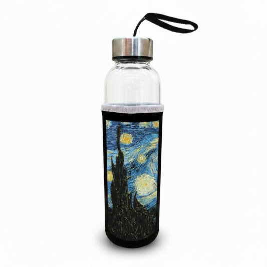 Van Gogh – Yıldızlı Gece (The Starry Night) Kılıflı Cam Matara 500 ml – görsel 2