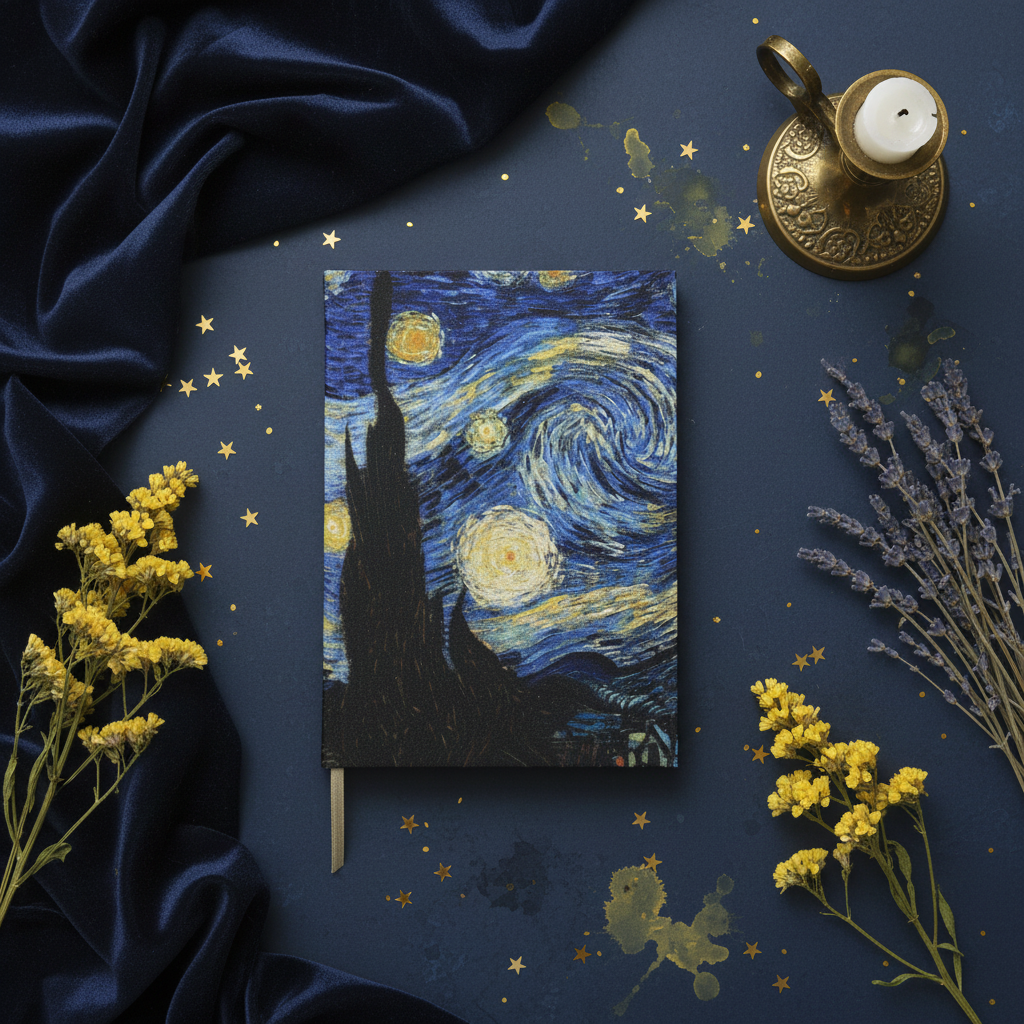 Van Gogh – Yıldızlı Gece (The Starry Night) Kumaş Kapaklı Defter 14x20 cm – görsel 2