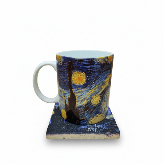 Van Gogh – Yıldızlı Gece (The Starry Night) Kupa ve Bardak Altlığı Seti – görsel 2
