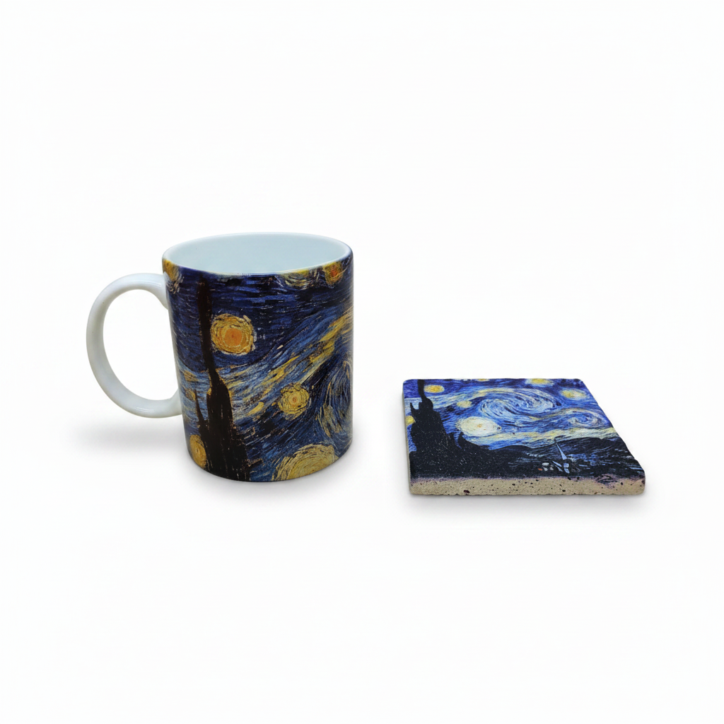 Van Gogh – Yıldızlı Gece (The Starry Night) Kupa ve Bardak Altlığı Seti – görsel 3