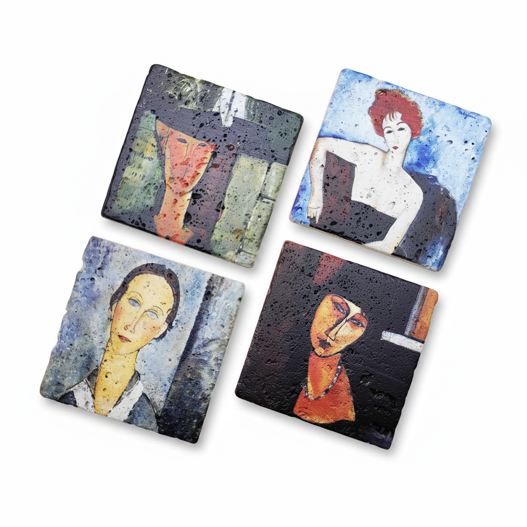 Amedeo Modigliani – Doğal Taş Bardak Altlığı 4'lü Set