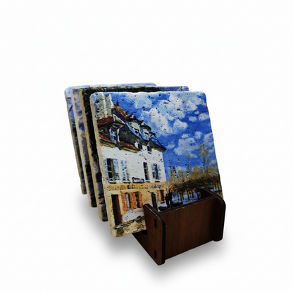 Alfred Sisley – Doğal Taş Bardak Altlığı 4'lü Set