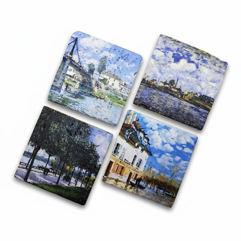 Alfred Sisley – Doğal Taş Bardak Altlığı 4'lü Set