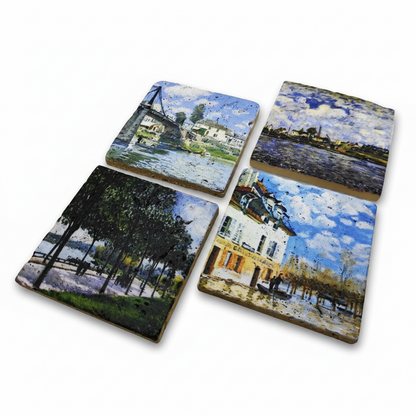 Alfred Sisley – Doğal Taş Bardak Altlığı 4'lü Set