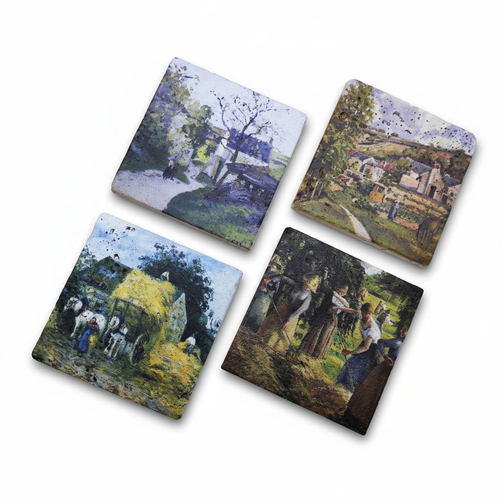 Camille Pissarro – Doğal Taş Bardak Altlığı 4'lü Set