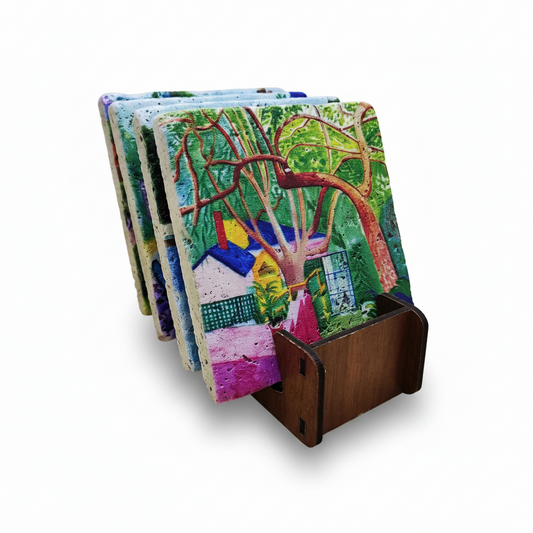 David Hockney – Doğal Taş Bardak Altlığı 4'lü Set
