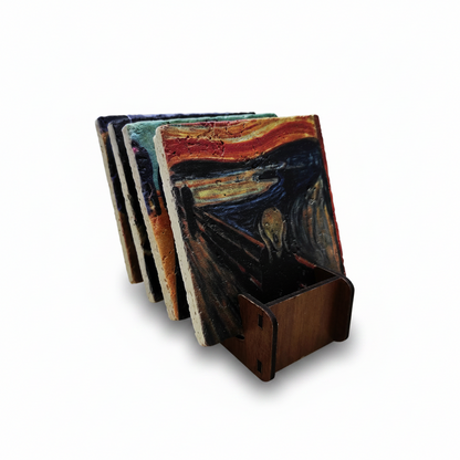Edvard Munch – Doğal Taş Bardak Altlığı 4'lü Set