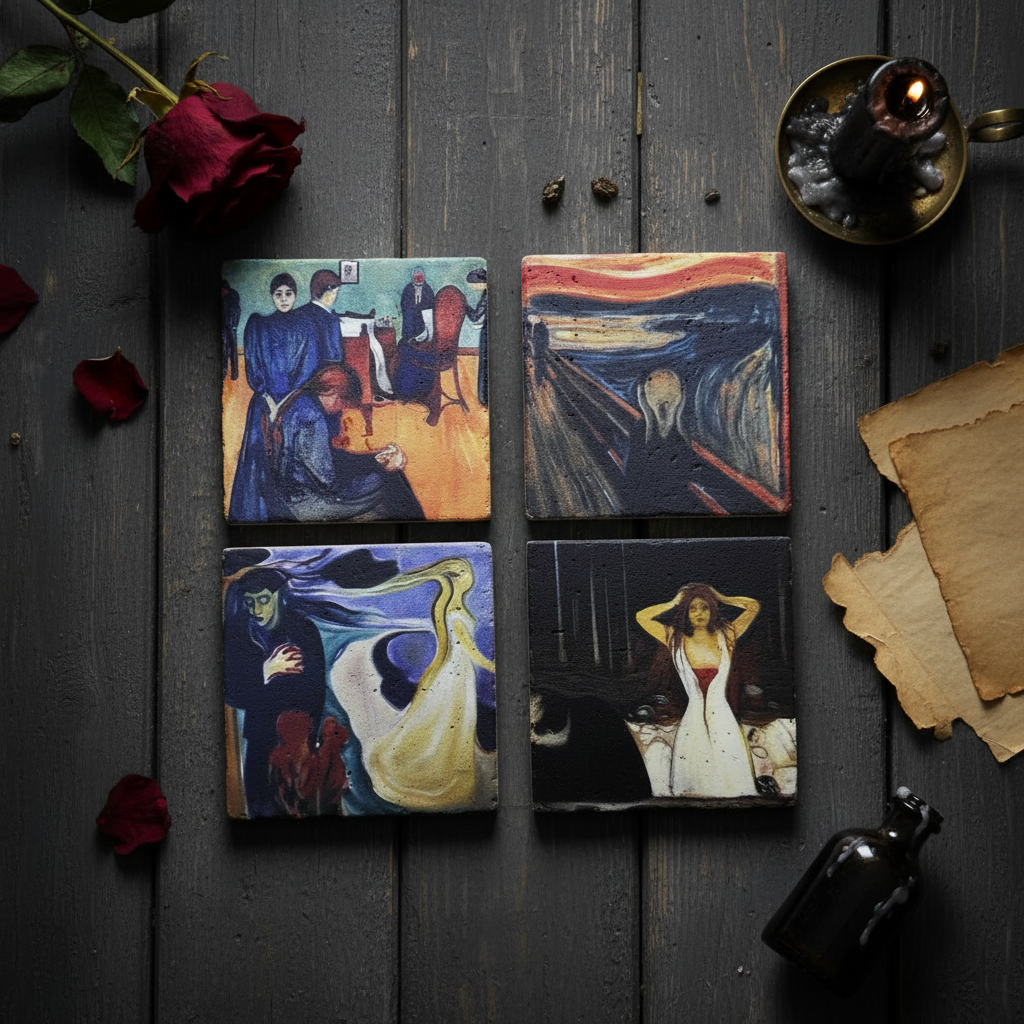 Edvard Munch – Doğal Taş Bardak Altlığı 4'lü Set