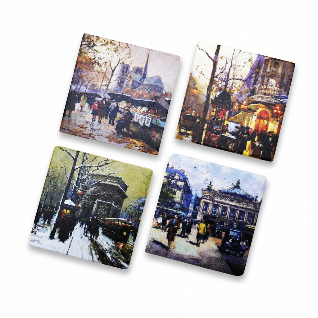Edouard Leon Cortes – Doğal Taş Bardak Altlığı 4'lü Set