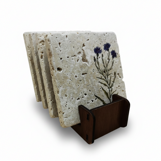 Floral – Doğal Taş Bardak Altlığı 4'lü Set