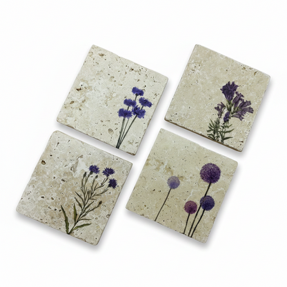 Floral – Doğal Taş Bardak Altlığı 4'lü Set