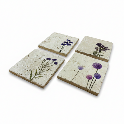 Floral – Doğal Taş Bardak Altlığı 4'lü Set