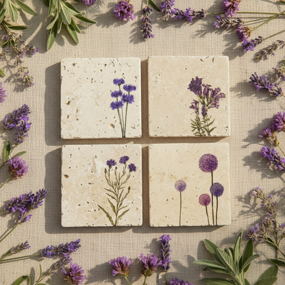 Floral – Doğal Taş Bardak Altlığı 4'lü Set