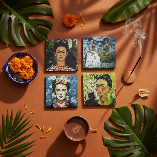 Frida Kahlo – Doğal Taş Bardak Altlığı 4'lü Set