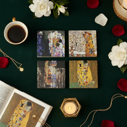 Klimt – Doğal Taş Bardak Altlığı 4'lü Set