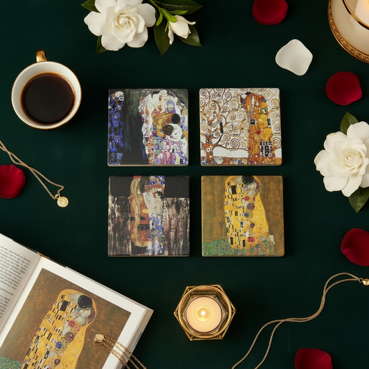 Klimt – Doğal Taş Bardak Altlığı 4'lü Set